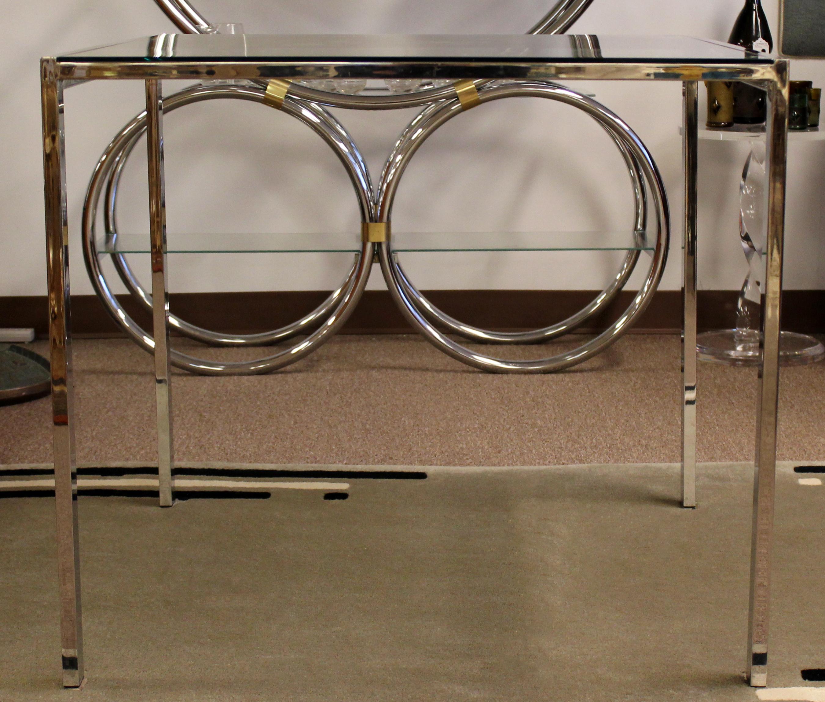 American Mid-Century Modern Square Chrome & Glass Game Dinette Table Baughman Style 1970s