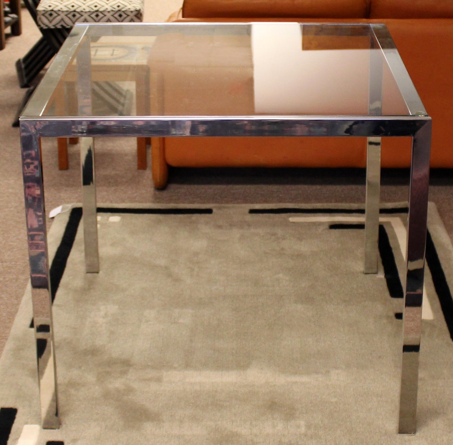 Late 20th Century Mid-Century Modern Square Chrome & Glass Game Dinette Table Baughman Style 1970s