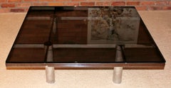 Mid-Century Modern Square Chrome Smoked Glass Coffee Table Tobia Scarpa Knoll