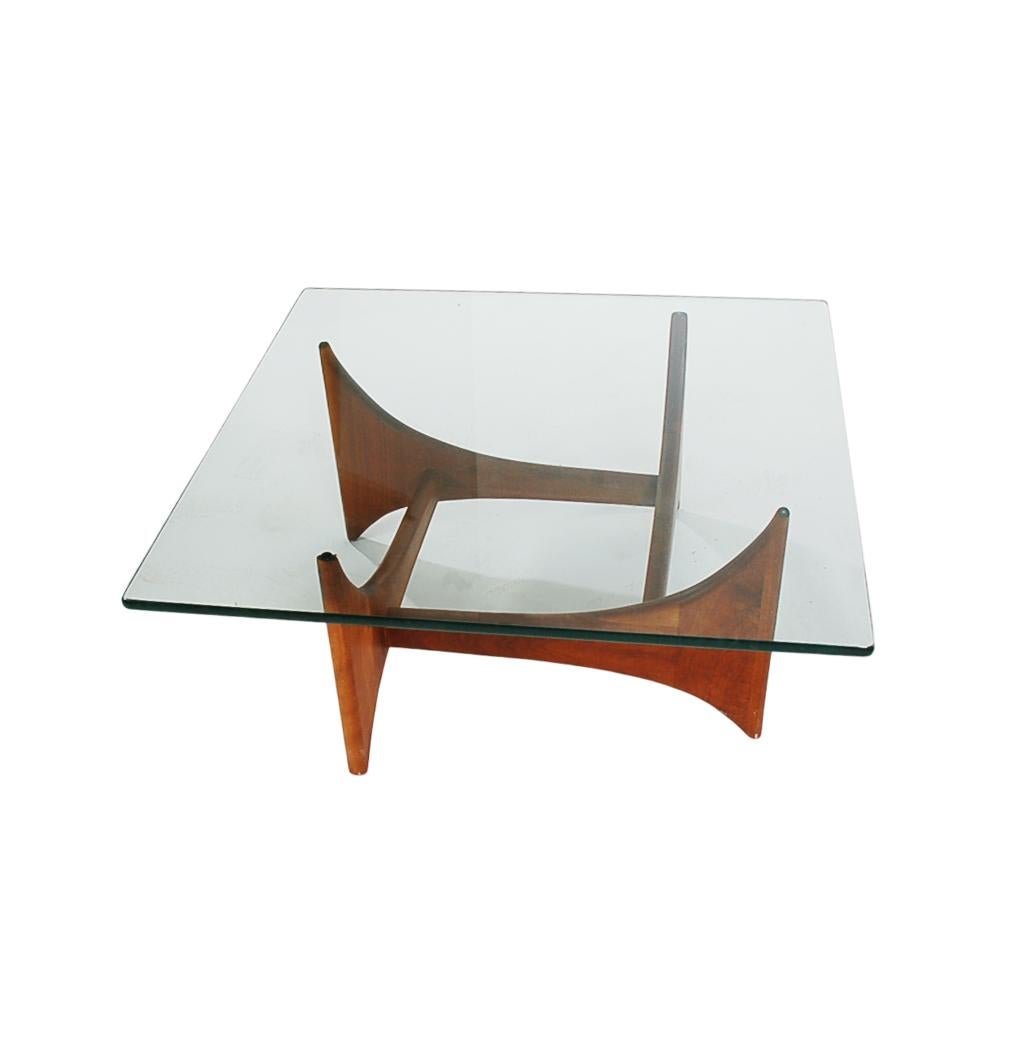 American Mid-Century Modern Square Cocktail Table by Adrian Pearsall in Walnut and Glass