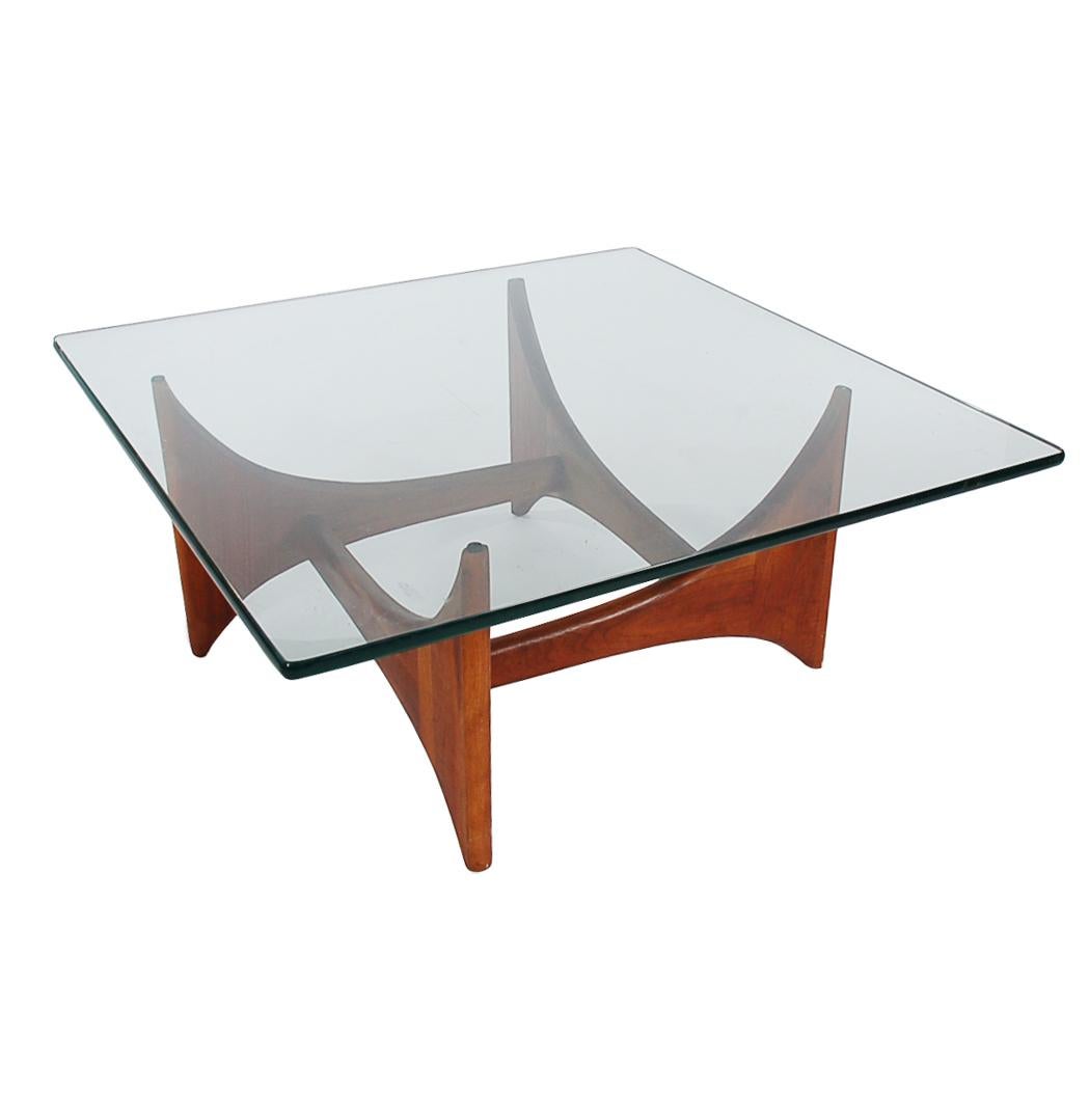 Mid-Century Modern Square Cocktail Table by Adrian Pearsall in Walnut and Glass In Good Condition In Philadelphia, PA