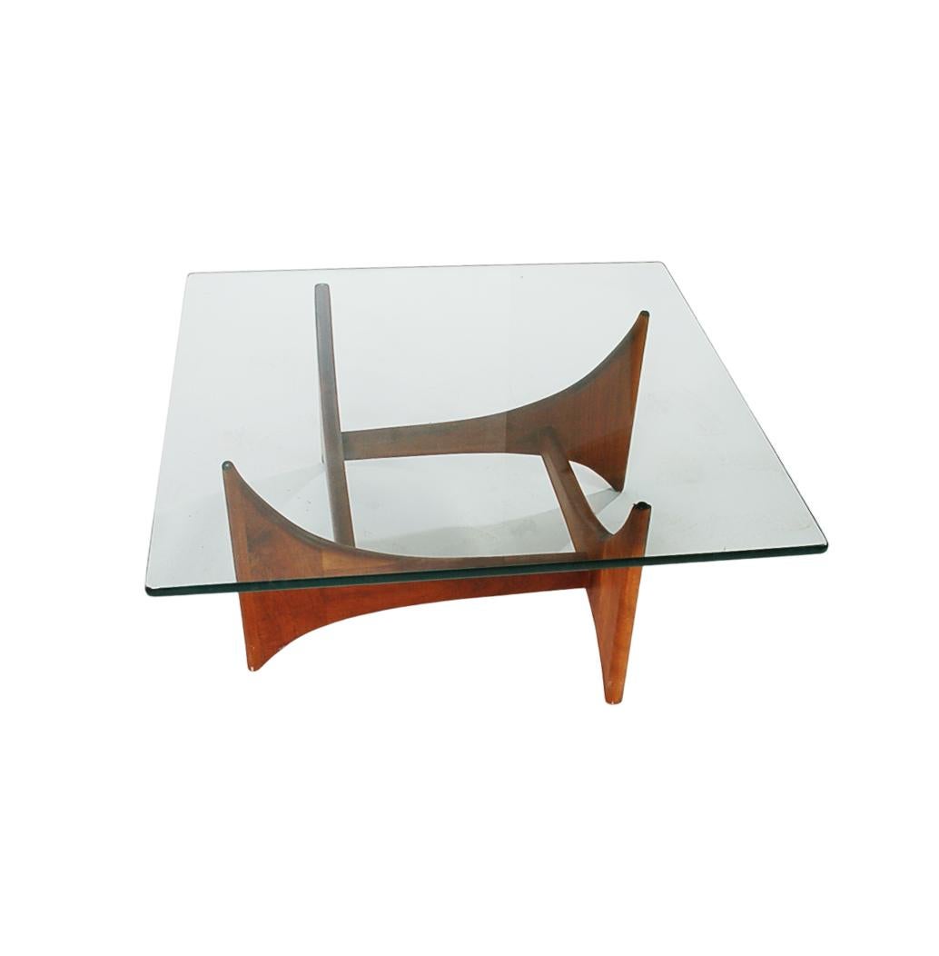 Mid-Century Modern Square Cocktail Table by Adrian Pearsall in Walnut and Glass 2