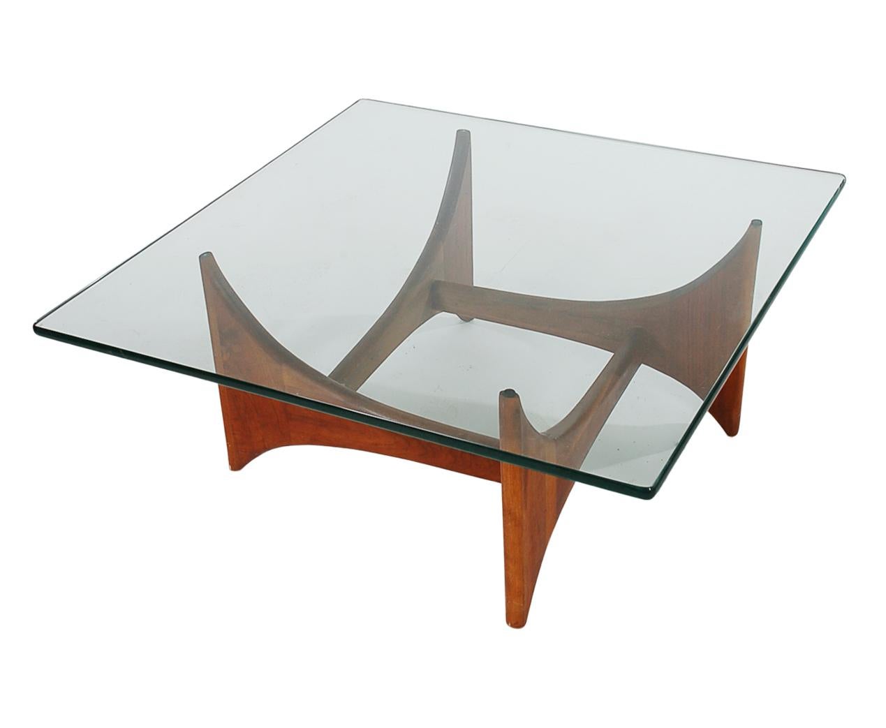 Mid-Century Modern Square Cocktail Table by Adrian Pearsall in Walnut and Glass 3