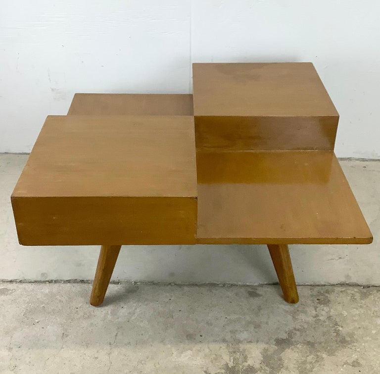 MidCentury Modern Square Coffee Table with Two Drawers For Sale at 1stDibs