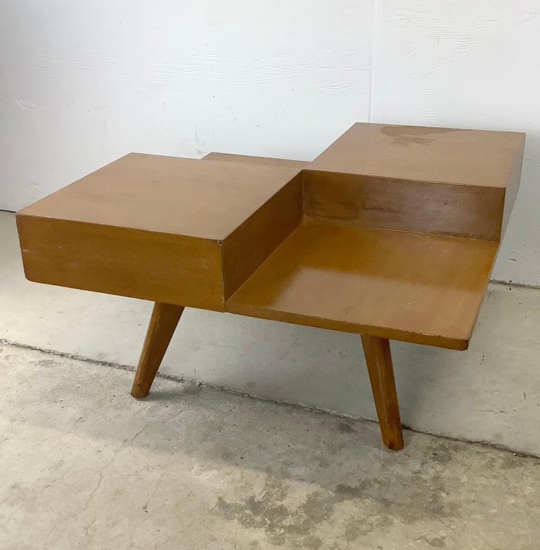 MidCentury Modern Square Coffee Table with Two Drawers For Sale at 1stDibs