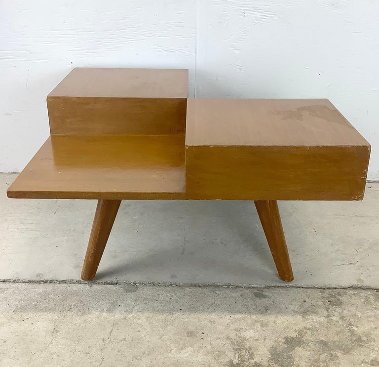 MidCentury Modern Square Coffee Table with Two Drawers For Sale at 1stDibs
