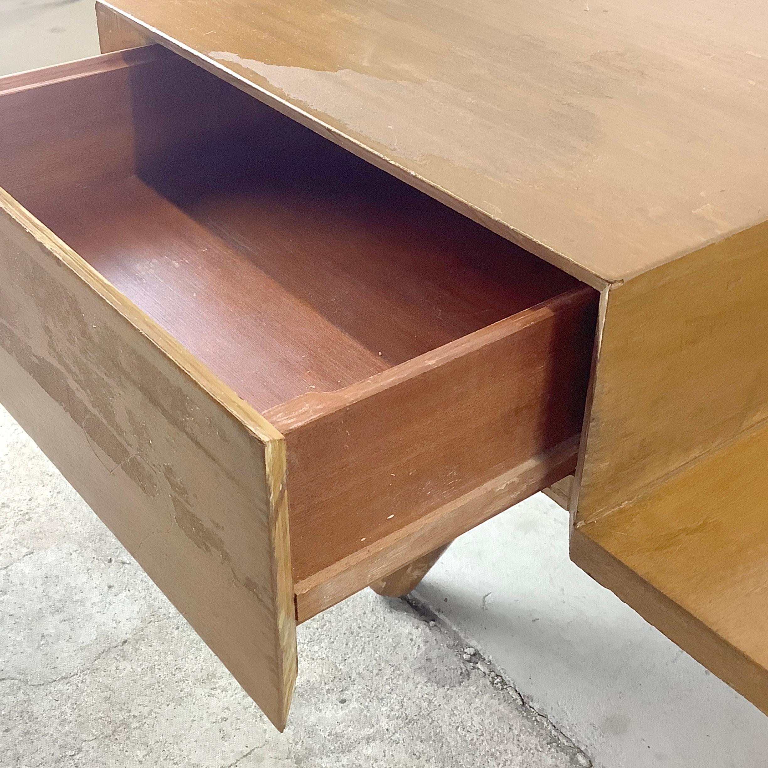 Veneer Mid-Century Modern Square Coffee Table with Two Drawers