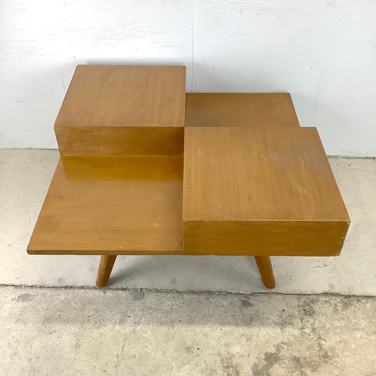 MidCentury Modern Square Coffee Table with Two Drawers For Sale at 1stDibs