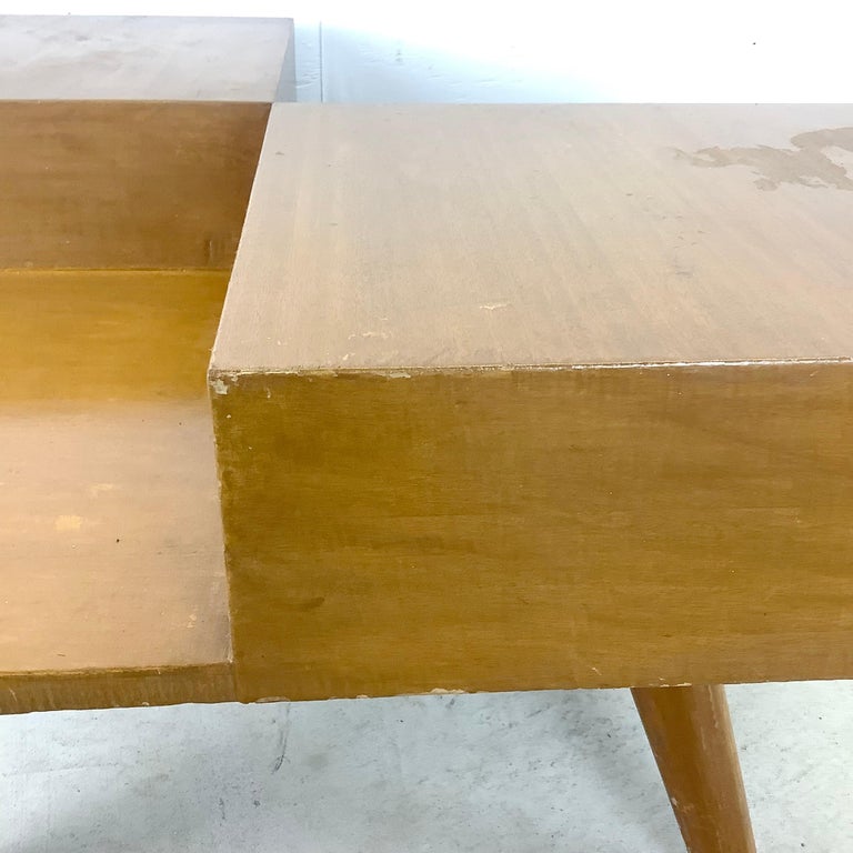 MidCentury Modern Square Coffee Table with Two Drawers For Sale at 1stDibs