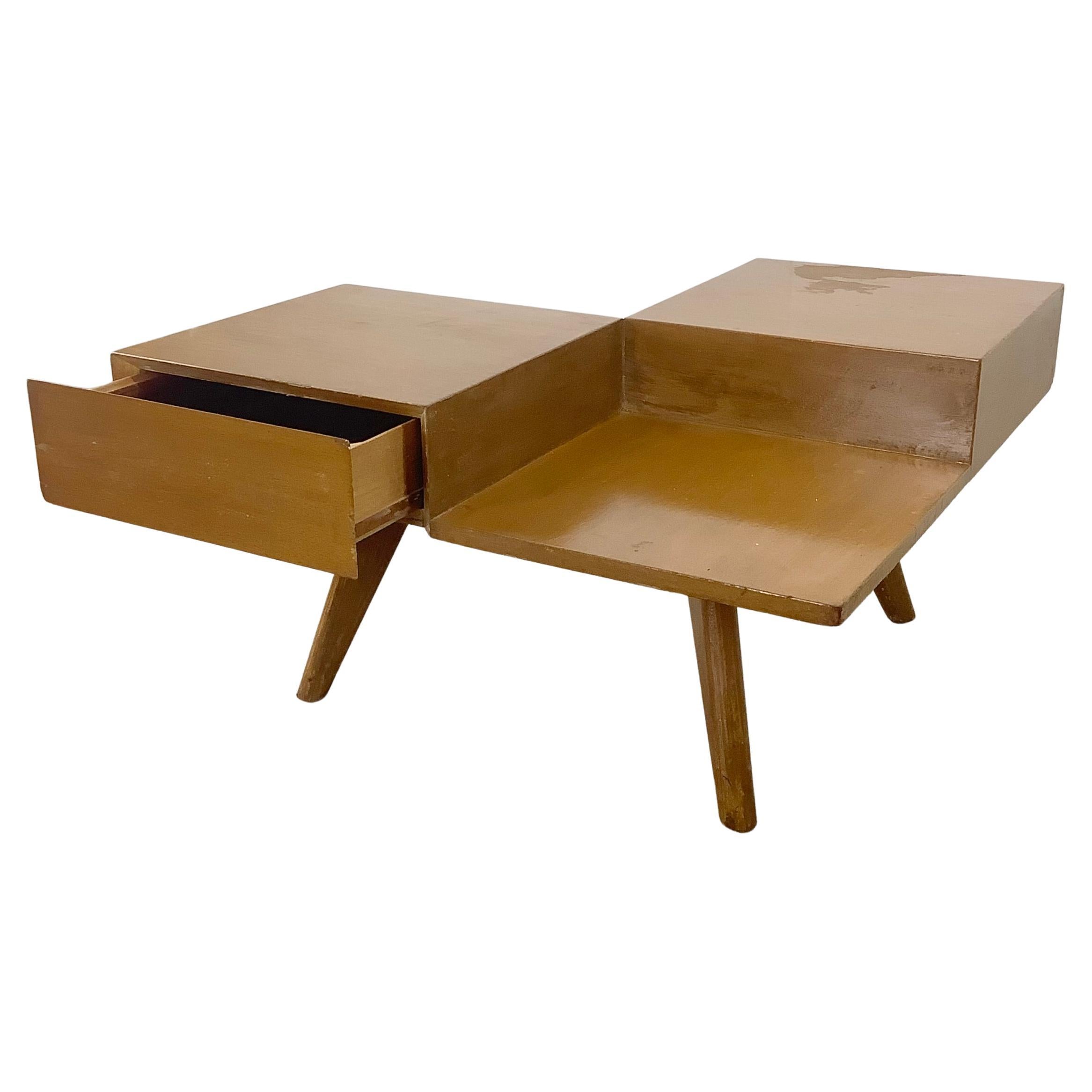 Mid-Century Modern Square Coffee Table with Two Drawers