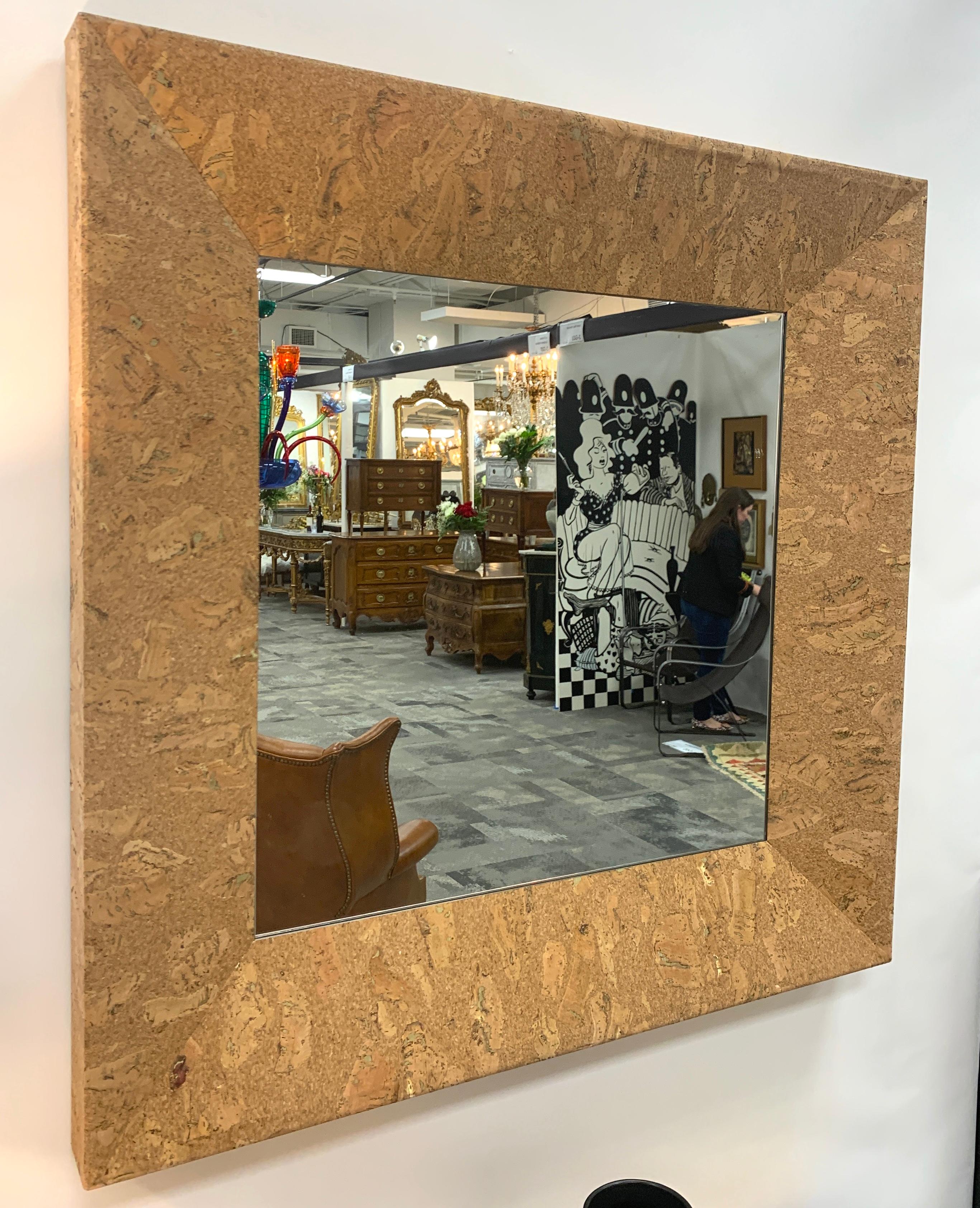 Mid-Century Modern Square Cork Mirror, Second Available In Good Condition For Sale In Atlanta, GA