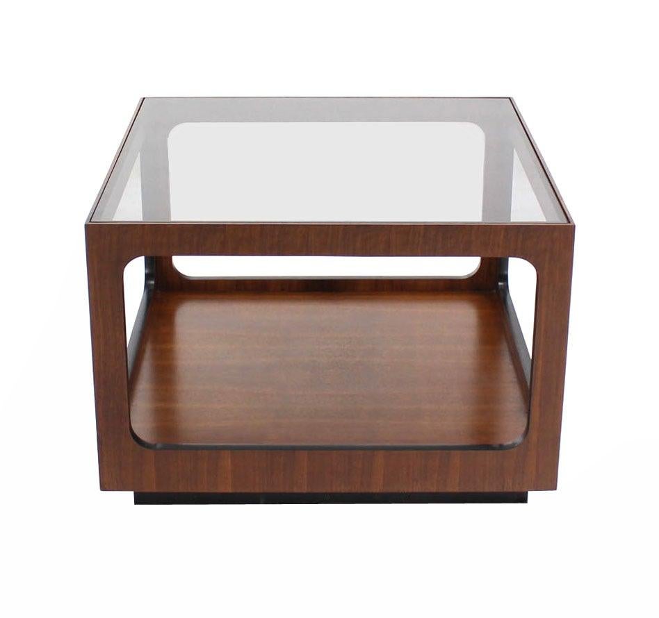 Mid-Century Modern Mid Century Modern Square Cube Walnut Base Glass Top Coffee Side End Lamp Table For Sale