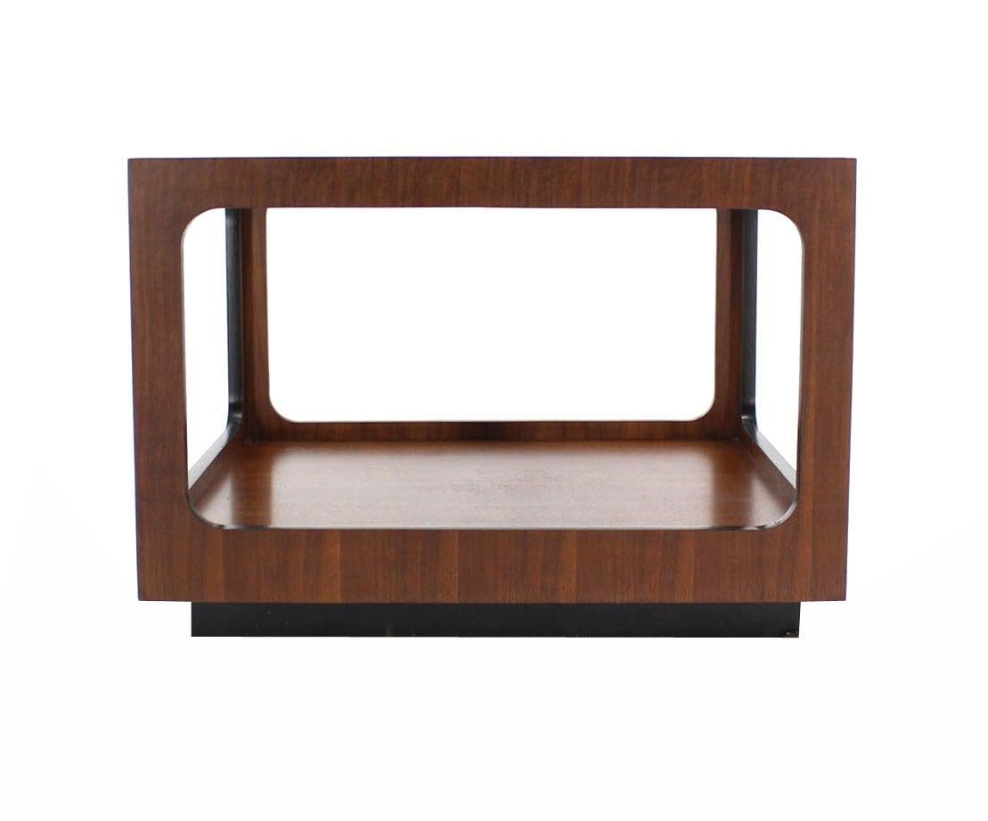 American Mid Century Modern Square Cube Walnut Base Glass Top Coffee Side End Lamp Table For Sale