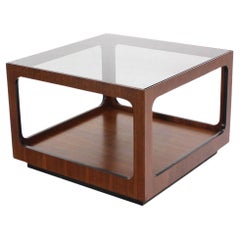 Table de lampe d'appoint pour café de style Modernity Square Cube Walnut Base Glass Top