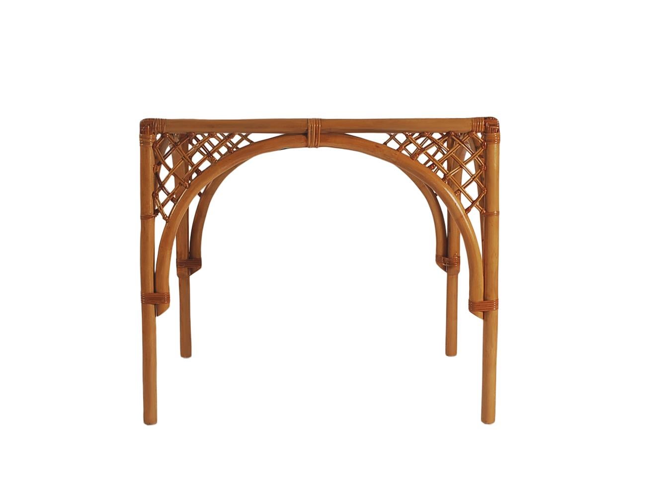 Late 20th Century Mid-Century Modern Square Dining or Card Table in Rattan & Glass