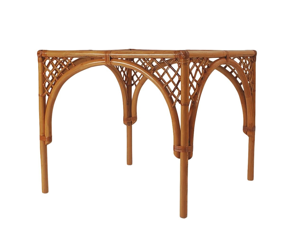 Mid-Century Modern Square Dining or Card Table in Rattan & Glass 2