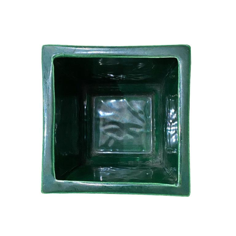 American Mid-Century Modern Square Emerald Verdigris Planter or Jardinière, San Carlos