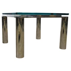 Mid Century Modern Square Glass and Chrome Tube Side Table