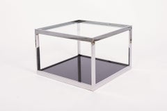 Mid Century Modern Square Glass Chrome & Marble Side Table