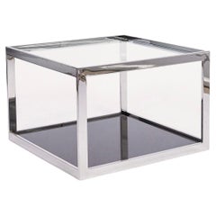 Mid Century Modern Square Glass Chrome & Marble Side Table