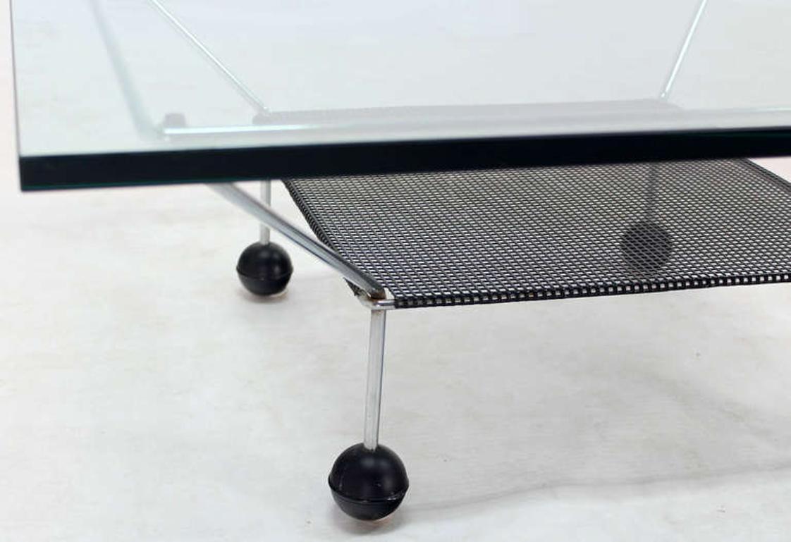 Mid-Century Modern Mid Century Modern Square Glass Top Coffee Table Atomic Round Ball Shape Legs For Sale