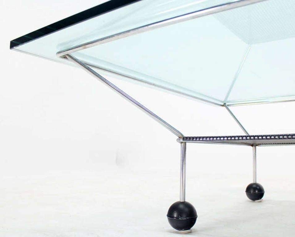 American Mid Century Modern Square Glass Top Coffee Table Atomic Round Ball Shape Legs For Sale