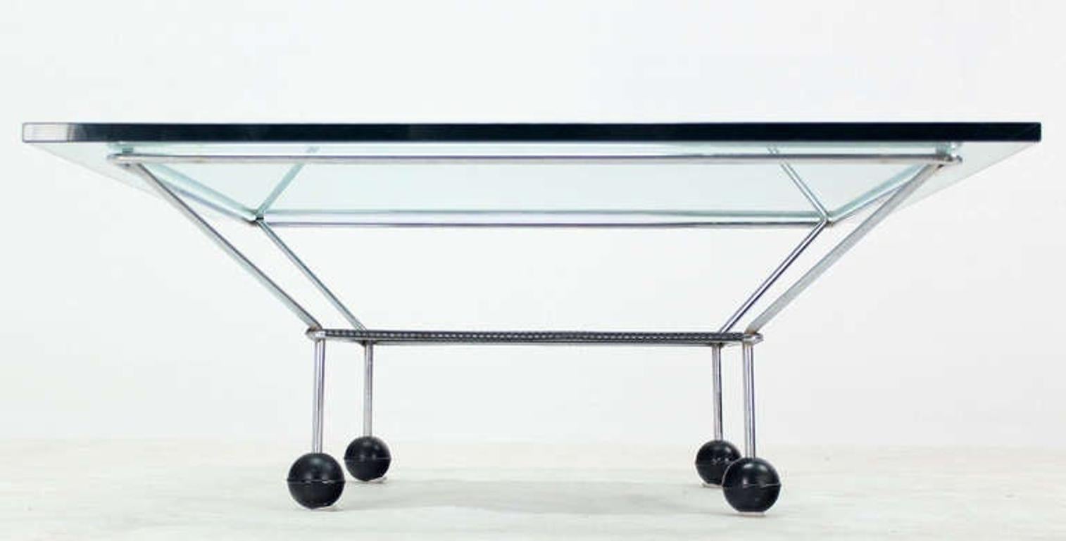 Mid Century Modern Square Glass Top Coffee Table Atomic Round Ball Shape Legs For Sale 1