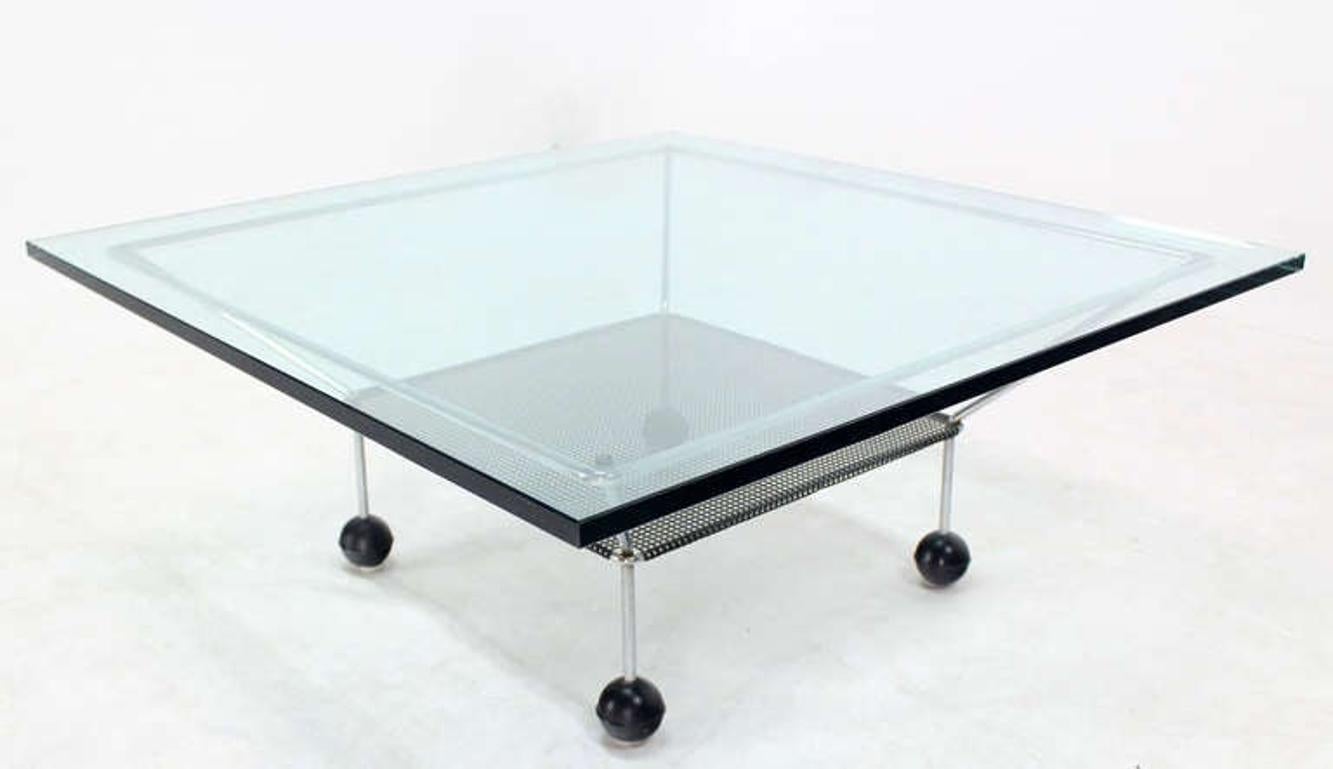 Mid Century Modern Square Glass Top Coffee Table Atomic Round Ball Shape Legs For Sale 1