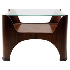 Mid-Century Modern Square Glass-Top Hardwood End Table, Brazil, 1960s
