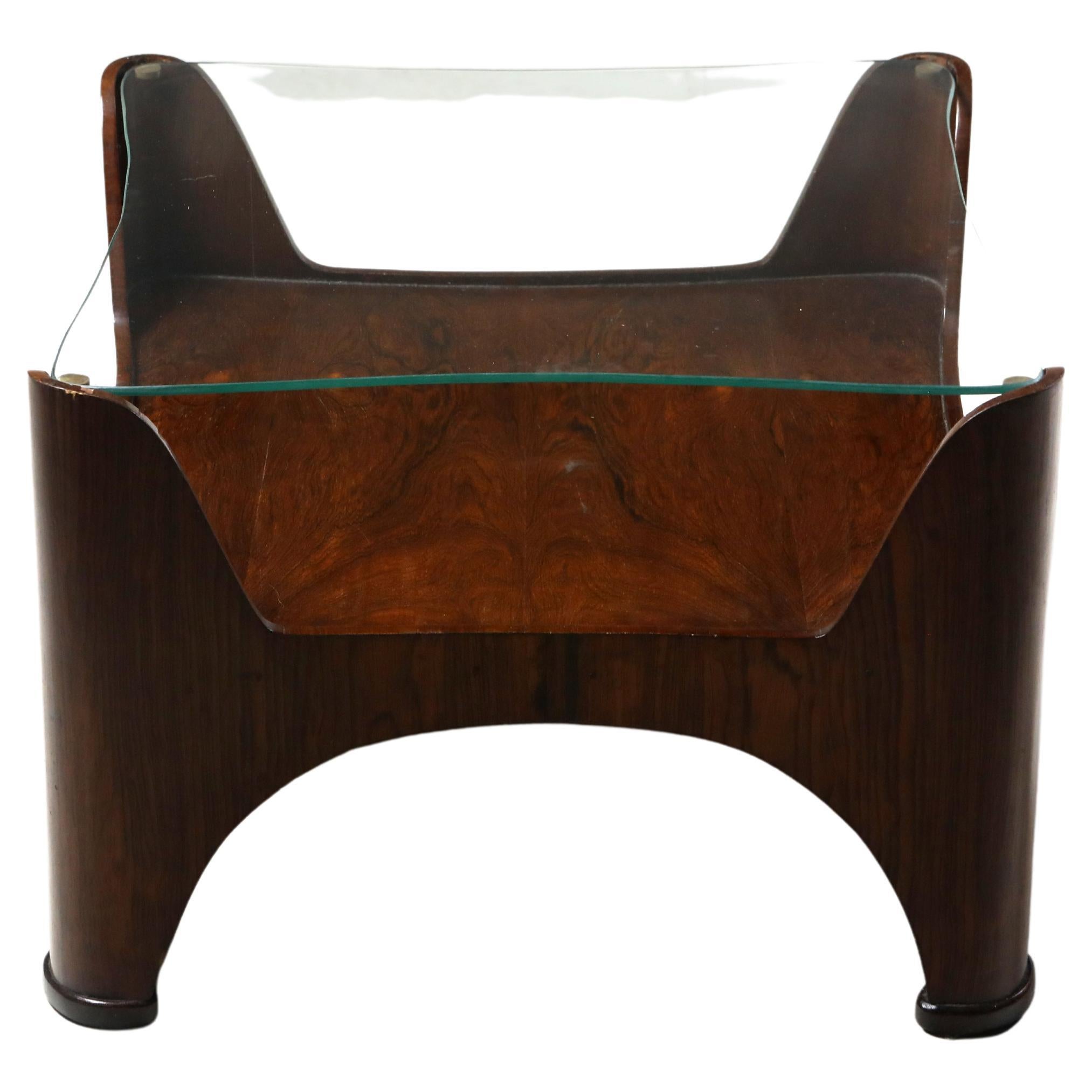 Mid-Century Modern Square Glass-Top Hardwood End Table, Brazil, 1960s For Sale