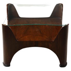 Mid-Century Modern Square Glass-Top Hardwood End Table, Brazil, 1960s