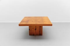 Mid-Century Modern Square Pine Wood Coffee Table, Scandinavian Modern 1960s