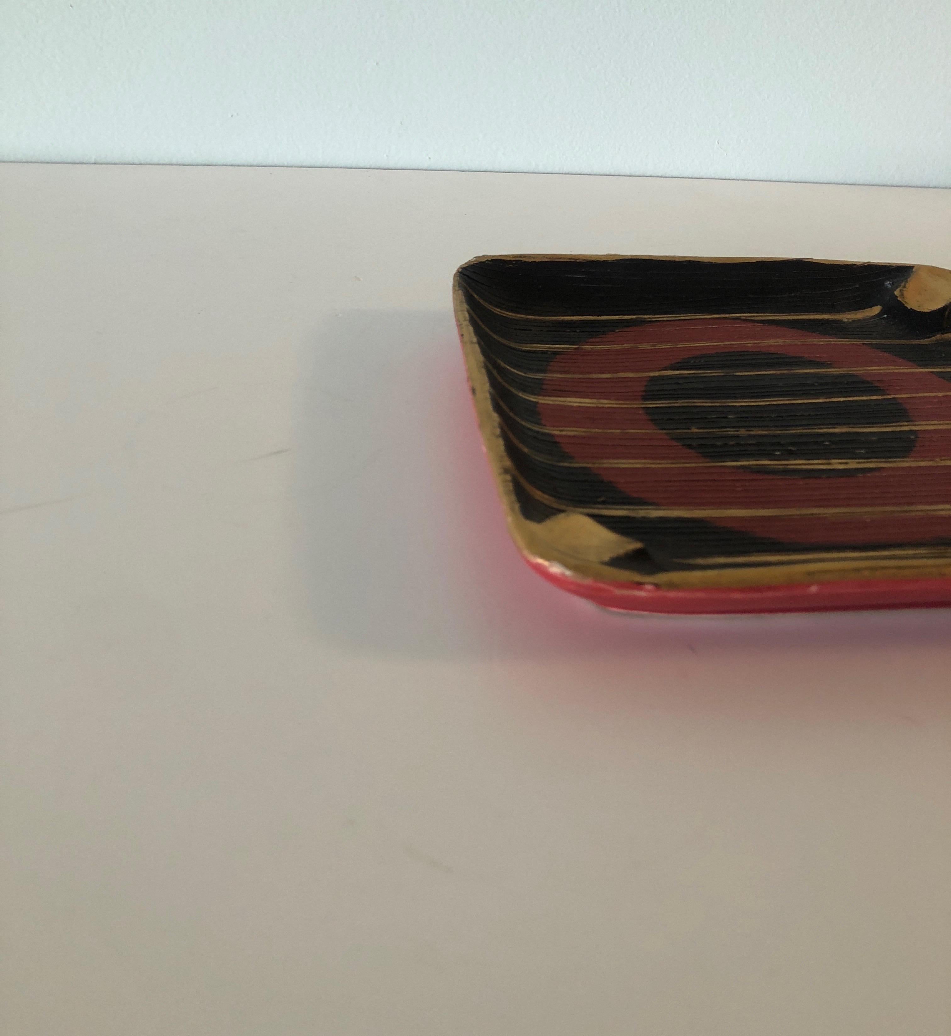 Italian Mid-Century Modern Square Red and and Black Ashtray