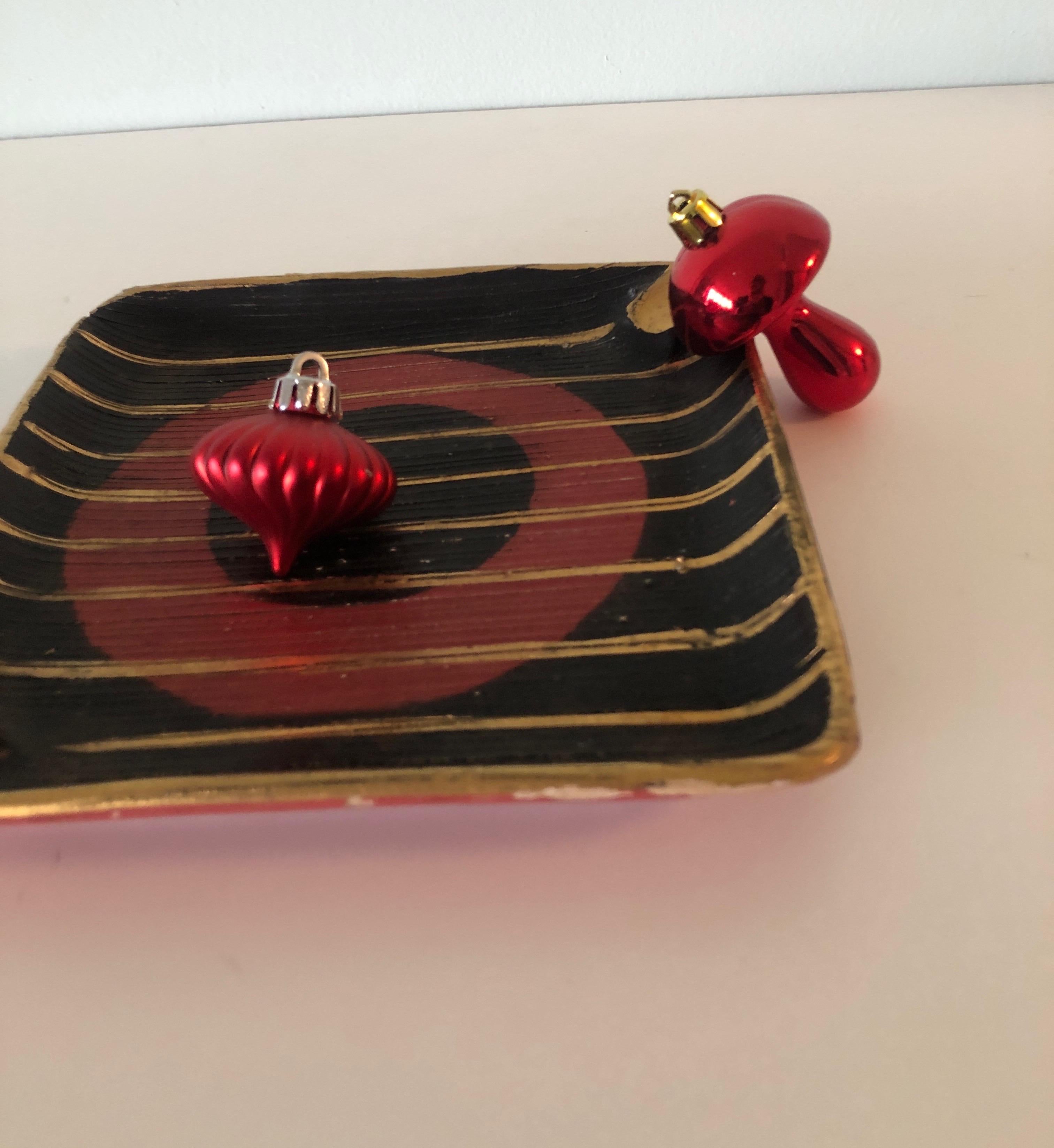 Machine-Made Mid-Century Modern Square Red and and Black Ashtray