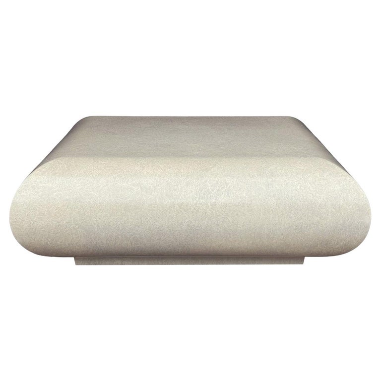 Mid Century Modern Square Sculptural Cocktail Table in Cream Marble