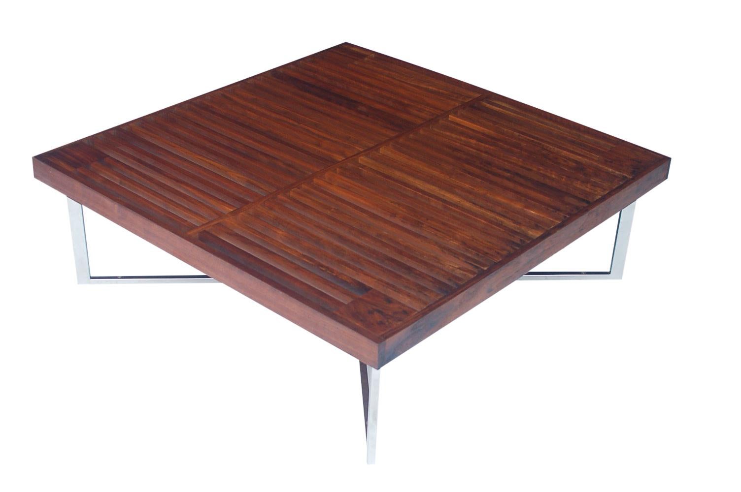 North American Mid-Century Modern Square Slat Wood Cocktail Table with X-Base after Nelson For Sale