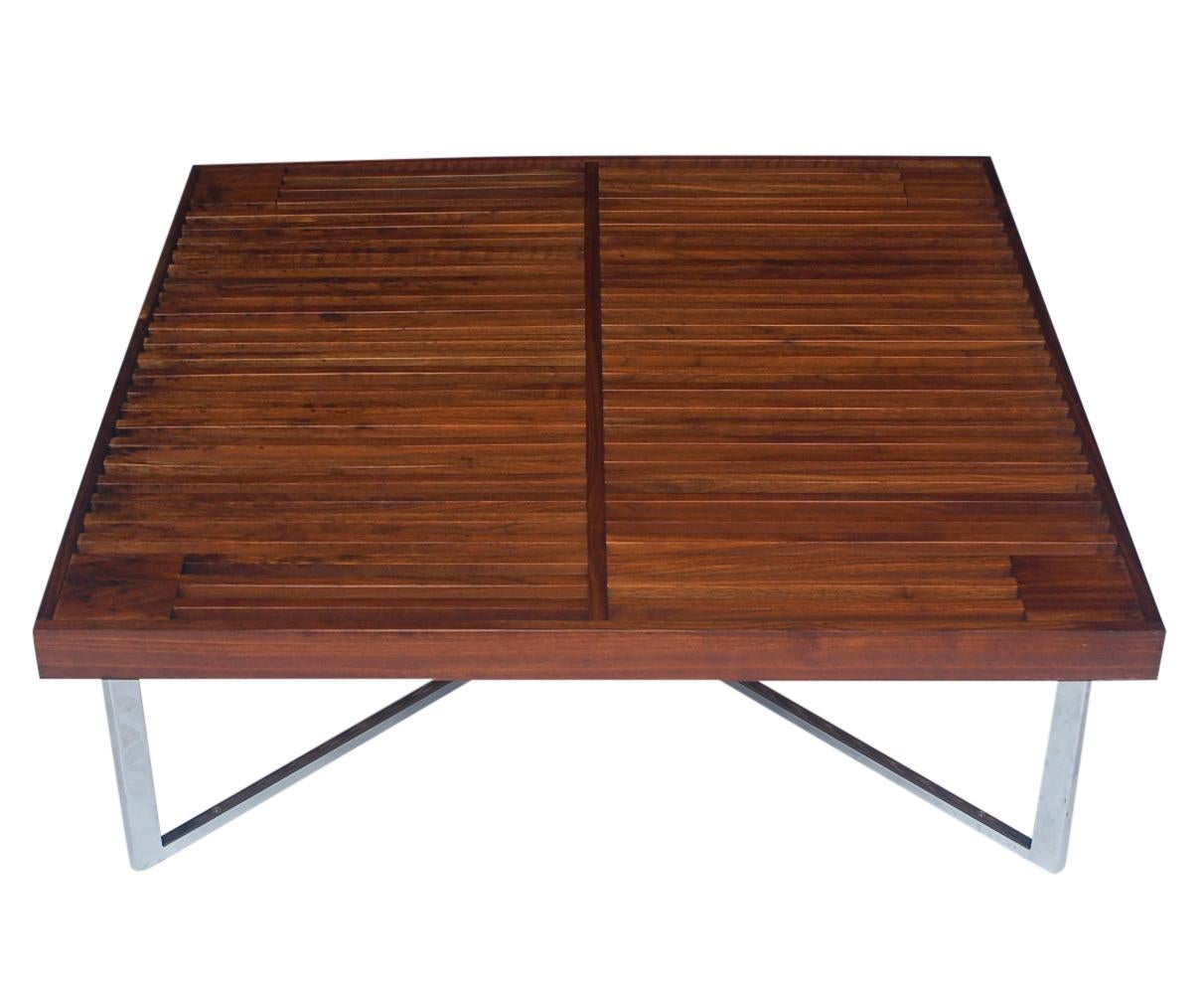 Mid-Century Modern Square Slat Wood Cocktail Table with X-Base after Nelson In Good Condition For Sale In Philadelphia, PA