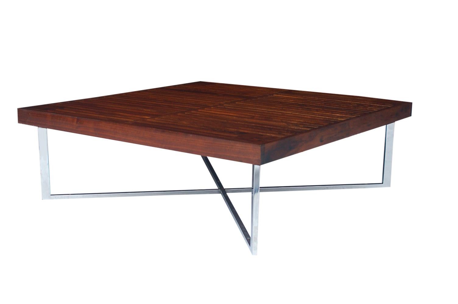 Late 20th Century Mid-Century Modern Square Slat Wood Cocktail Table with X-Base after Nelson For Sale