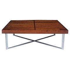 Mid-Century Modern Square Slat Wood Cocktail Table with X-Base after Nelson