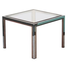 Mid-Century Modern Square Steel Brass Side Table, France, 1970