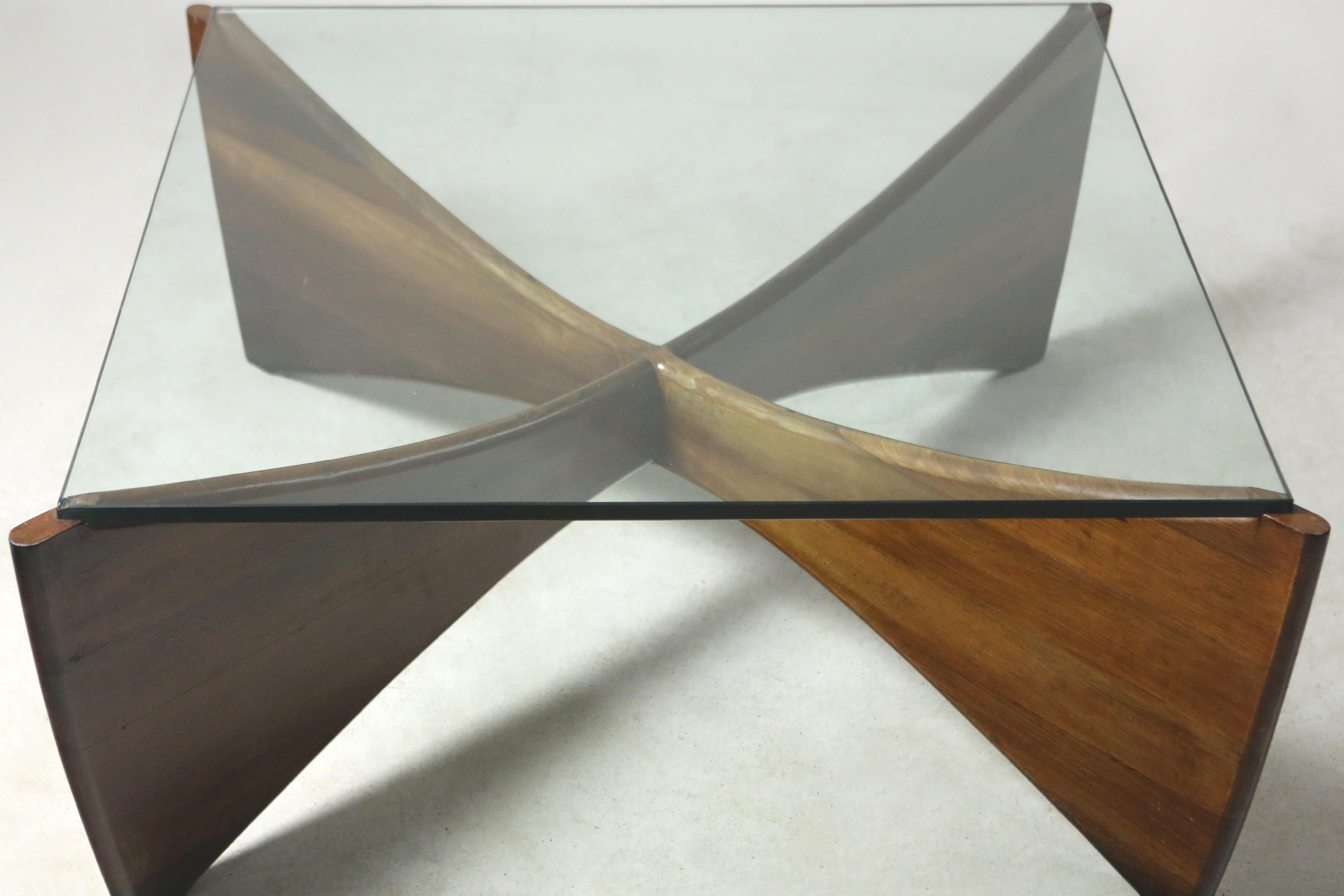 Varnished Mid-Century Modern Square Table by Mobília Contemporânea, Brazil, 1950s For Sale