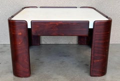 Mid-Century Modern Square Table with Curved Legs and White Top