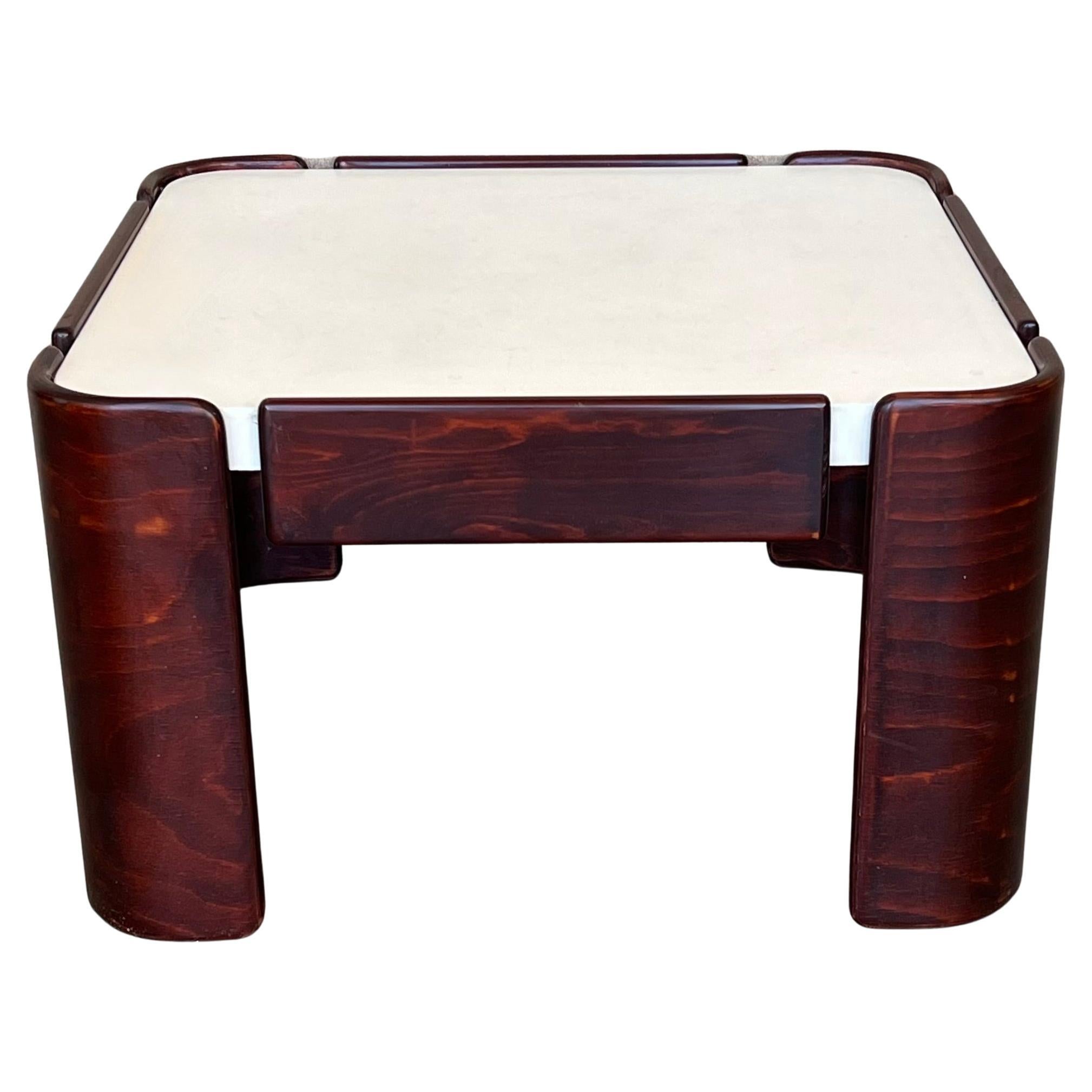 Mid-Century Modern Square Table with Curved Legs and White Top For Sale