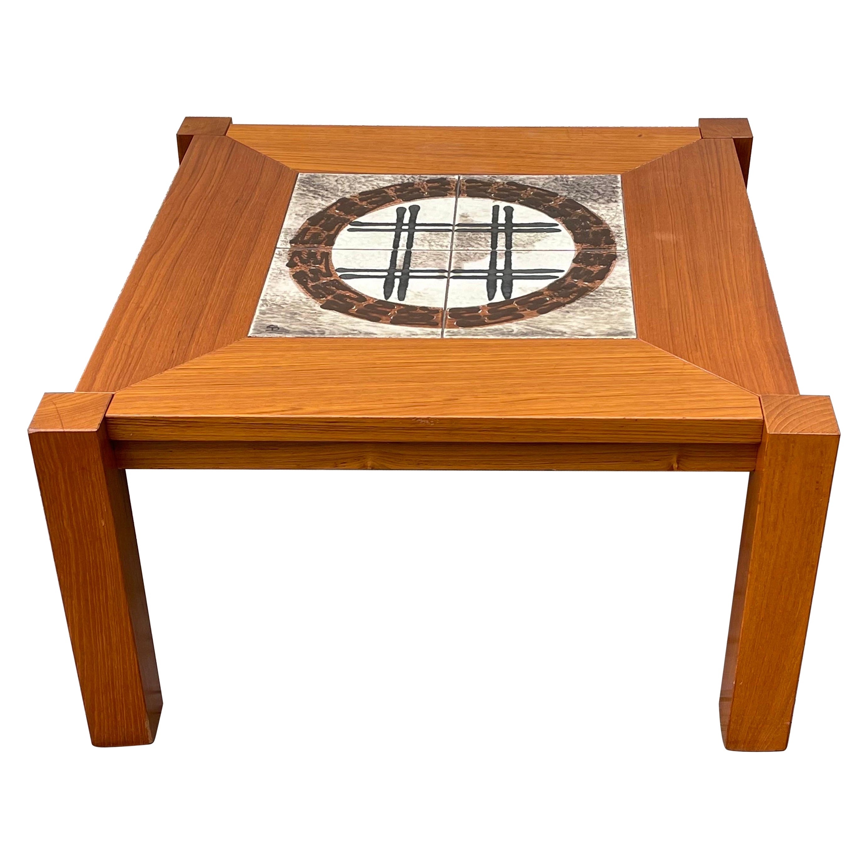 Mid-Century Modern Square Teak Coffee Table with Ceramic Center, Denmark