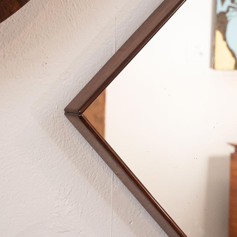 Brazilian Mid-Century Modern Square Wall Mirror in Solid Wood Frame, Brazil, 1960s For Sale