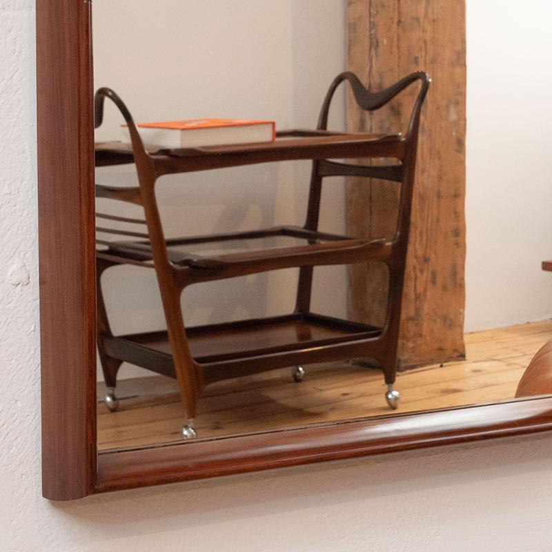 Brazilian Mid-Century Modern Square Wall Mirror in Solid Wood Frame, Brazil, 1960s