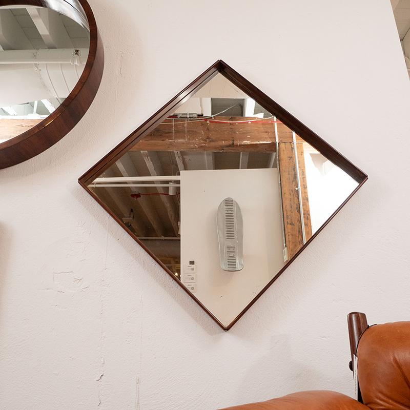 Mid-Century Modern Square Wall Mirror in Solid Wood Frame, Brazil, 1960s In Good Condition For Sale In Deerfield Beach, FL
