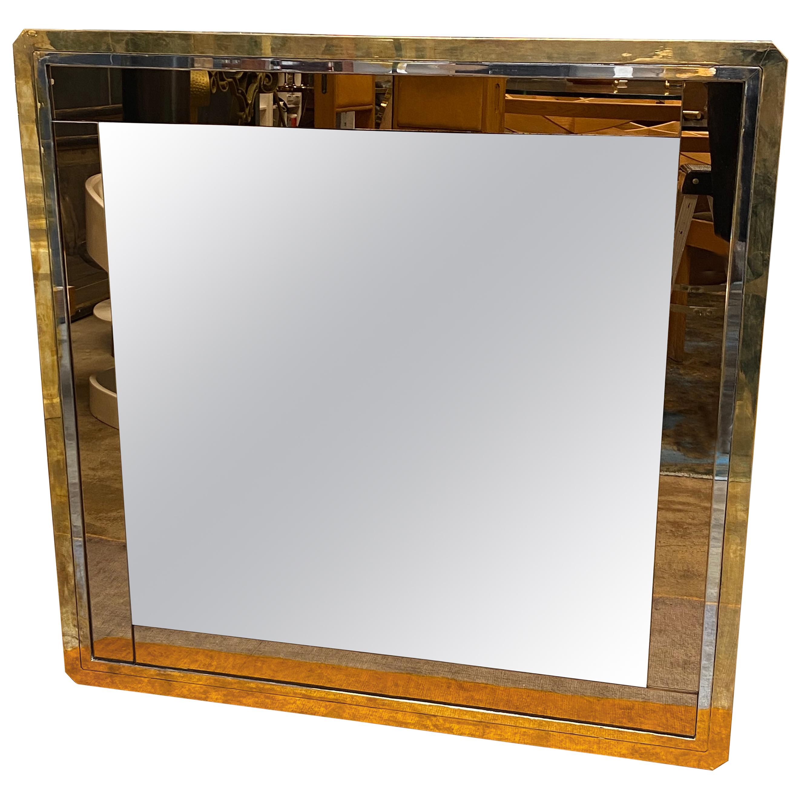 Mid-Century Modern Square Wall Mirror, Italy, 1970 For Sale
