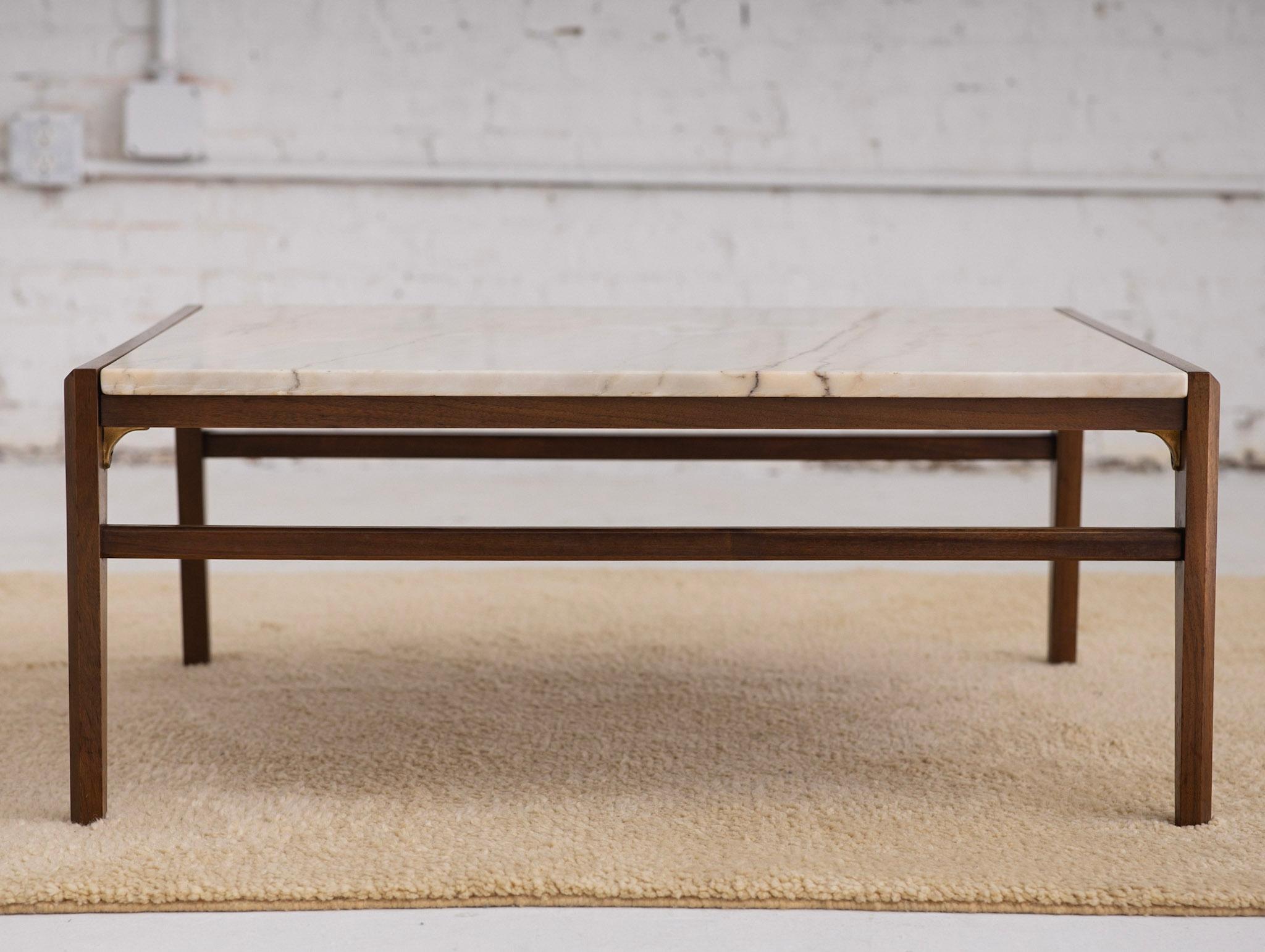 Mid-20th Century Mid-Century Modern Square Walnut Frame Marble Coffee Table