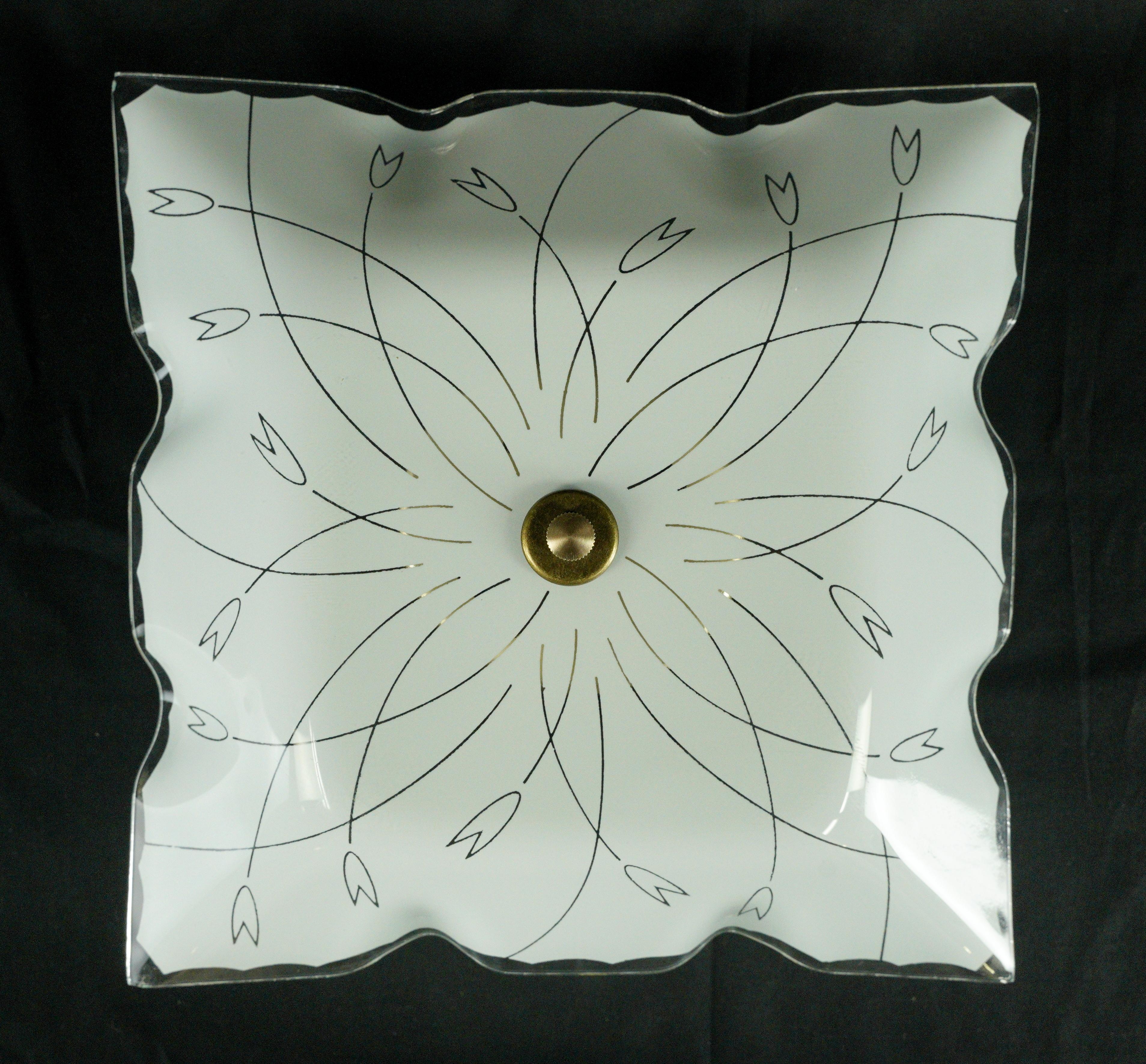 Steel Mid-Century Modern Square White Floral Semi Flush Light For Sale